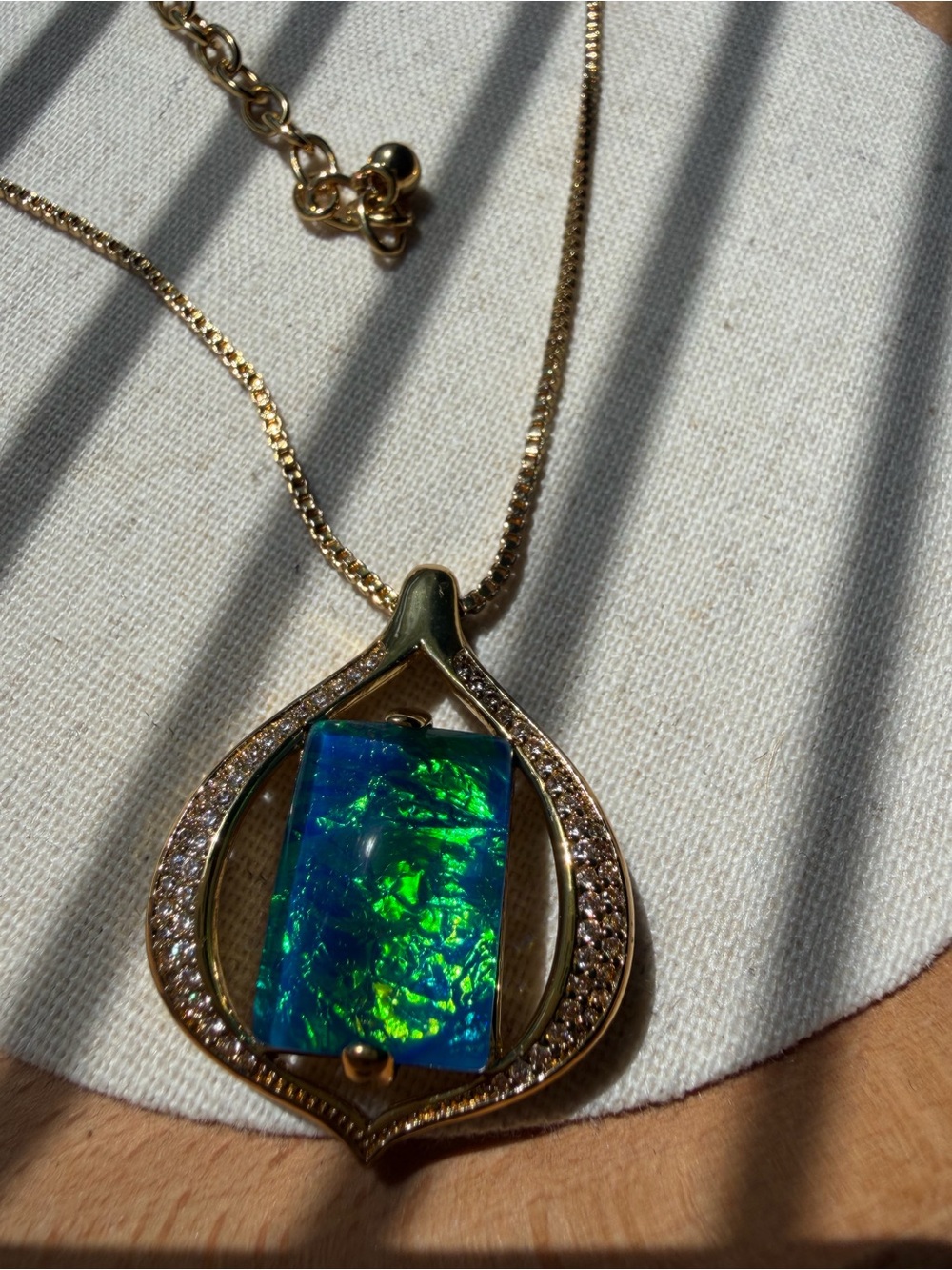 Gold Teardrop Pendant Necklace with Blue-Green Opal Accent